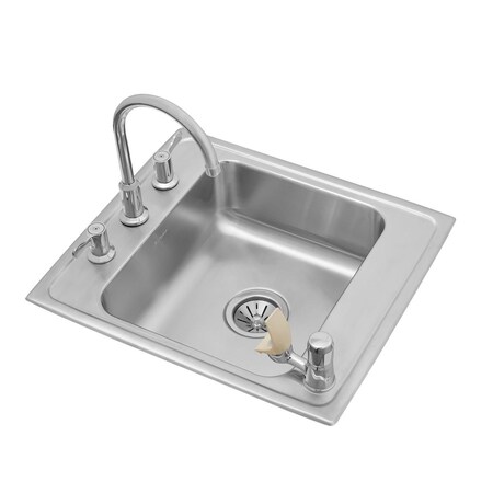 Elkay Lustertone Stainless Steel 22X19-1/2X7-1/2 Single Bowl Top Mount Classroom Sink + Faucet/Bubbler Kit DRKRQ2220C
